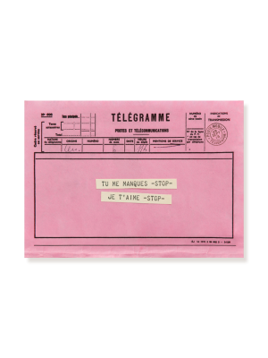 carte postale télégramme rose pour dire je t'aime tu me manques