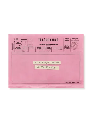 carte postale télégramme rose pour dire je t'aime tu me manques