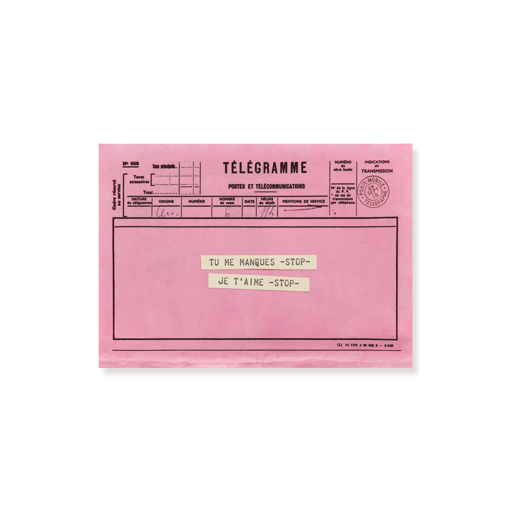 carte postale télégramme rose pour dire je t'aime tu me manques