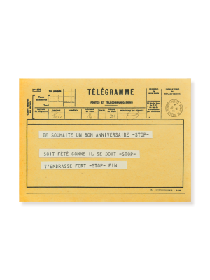 carte postale télégramme jaune pour souhaiter un bon anniversaire