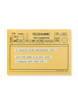 carte postale télégramme jaune pour souhaiter un bon anniversaire
