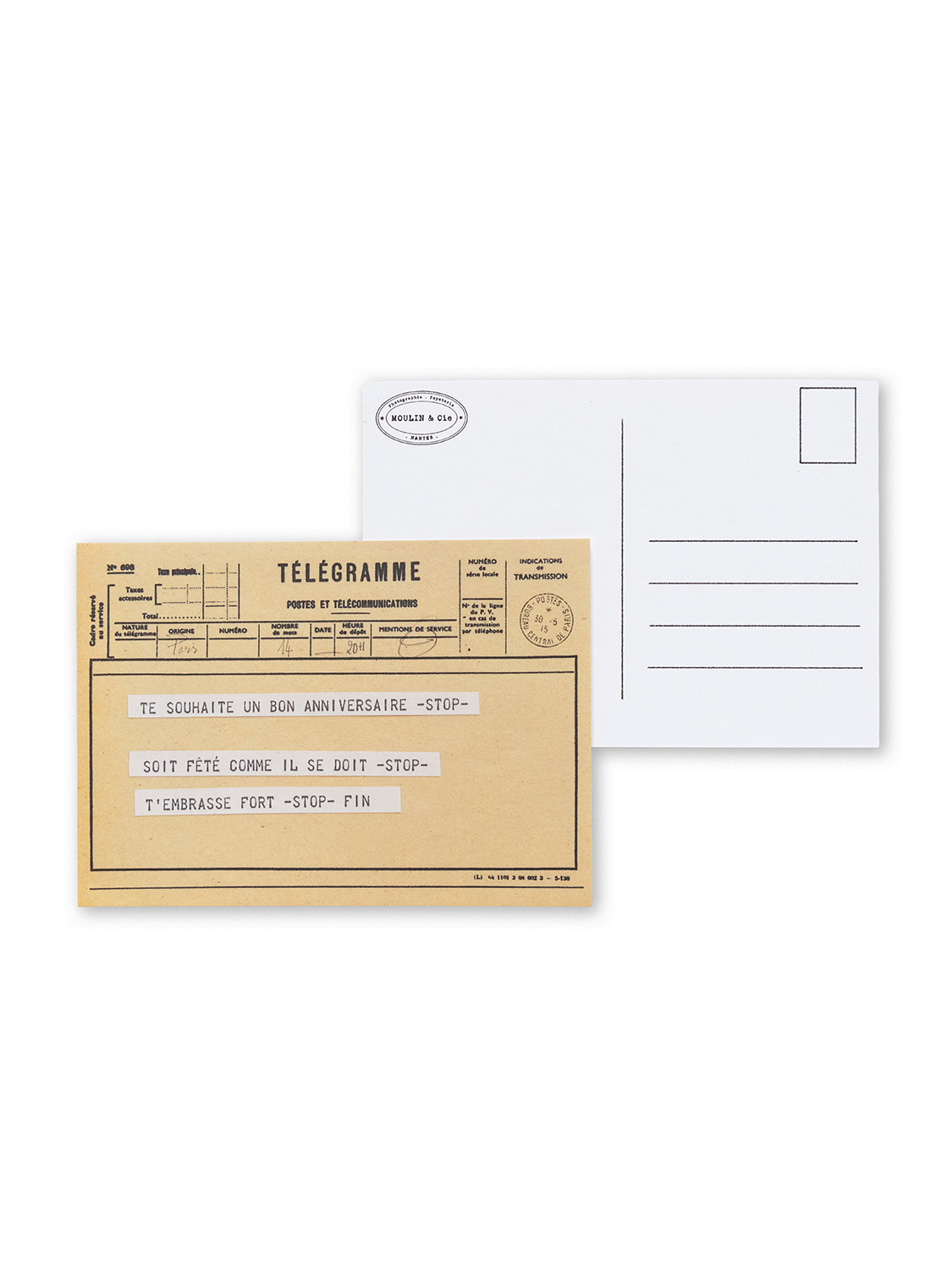 carte postale télégramme jaune pour souhaiter un bon anniversaire