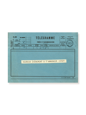 carte postale télégramme bleu pour annoncer un heureux évènement