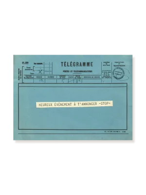 carte postale télégramme bleu pour annoncer un heureux évènement