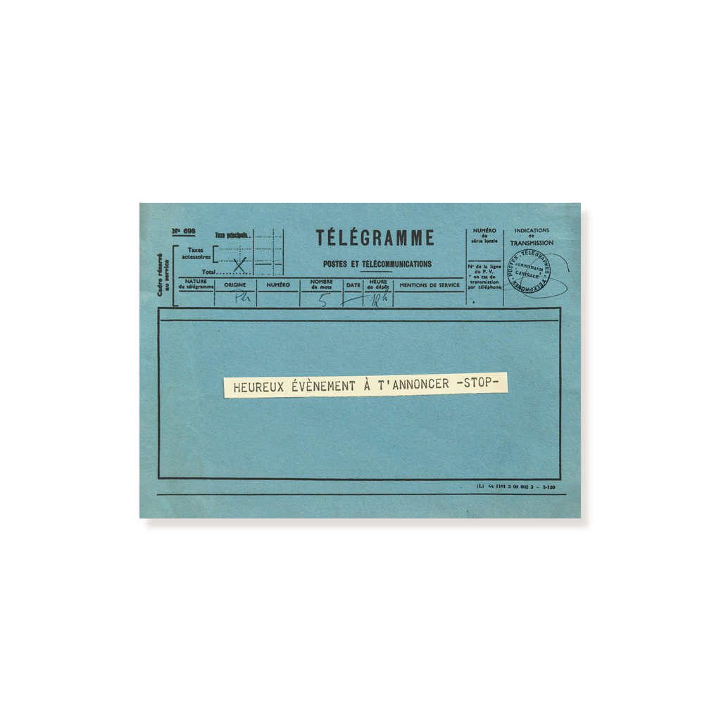 carte postale télégramme bleu pour annoncer un heureux évènement
