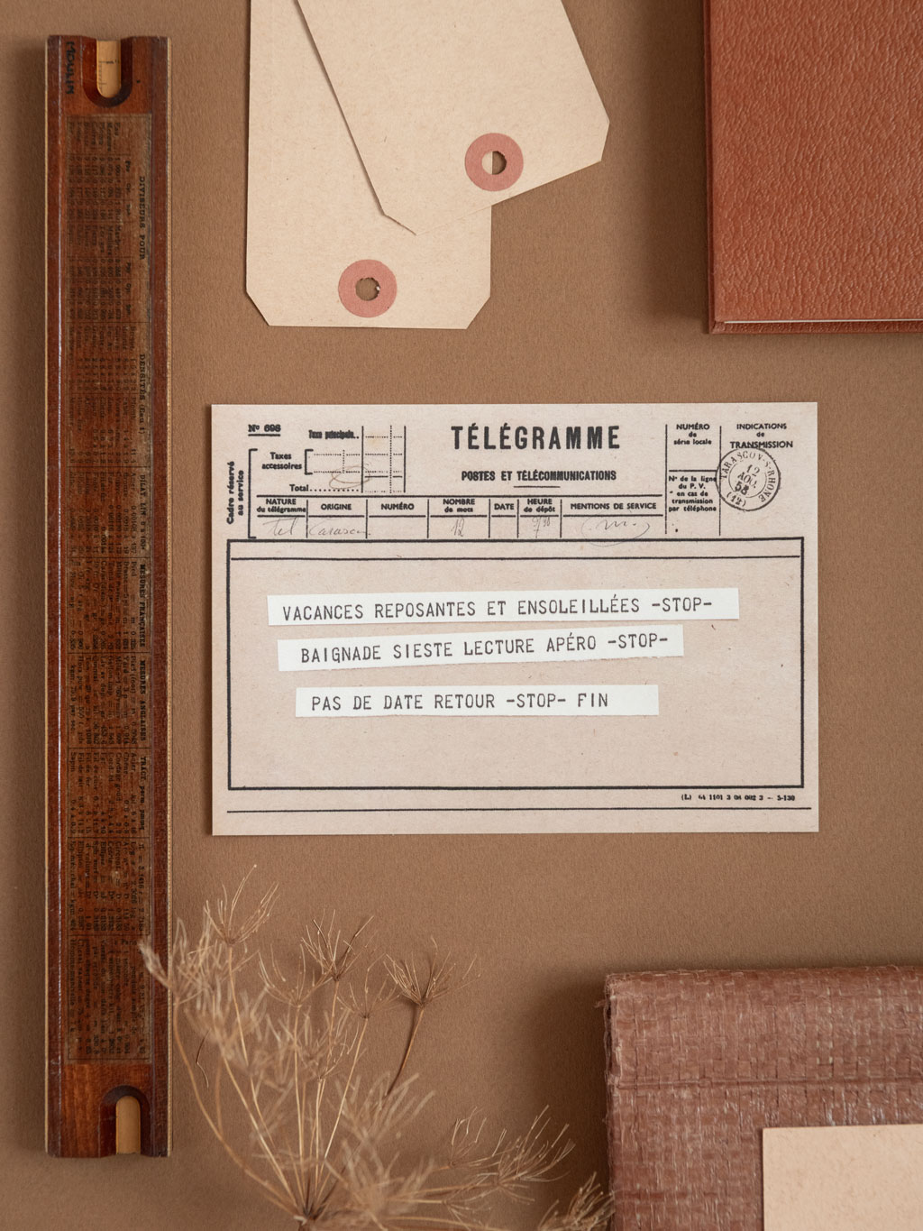 carte postale télégramme beige thématique vacances
