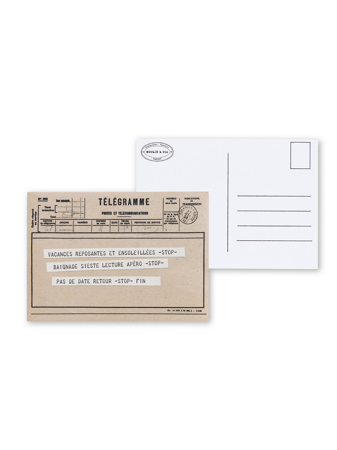 carte postale télégramme beige thématique vacances