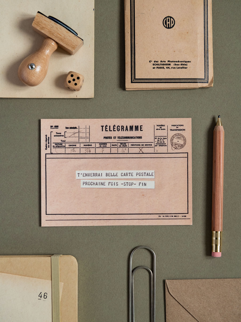 carte postale télégramme beige. message enverrai belle carte prochaine fois.humour