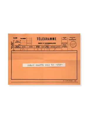 carte postale télégramme orange pour dire oubli culotte chez toi. humour