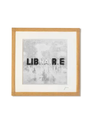 tirage photo petit format encadré à la main représentant le mot librairie écrit sur un mur avec lettres manquantes formant le mot libre