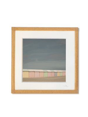 tirage photo petit format encadré à la main représentant une rangée de cabanes de plage de berck