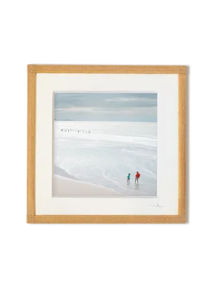 tirage photo petit format encadré à la main représentant é personnages les pieds dans l'eau sur la plage d'Ostende
