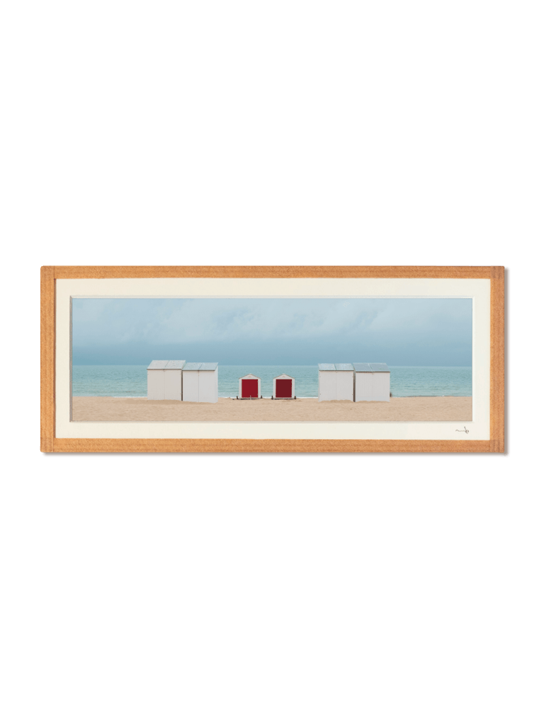 tirage photo petit format encadré à la main représentant des cabines de plage à Ostende