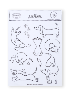 planche stickers illustration teckel noir et blanc