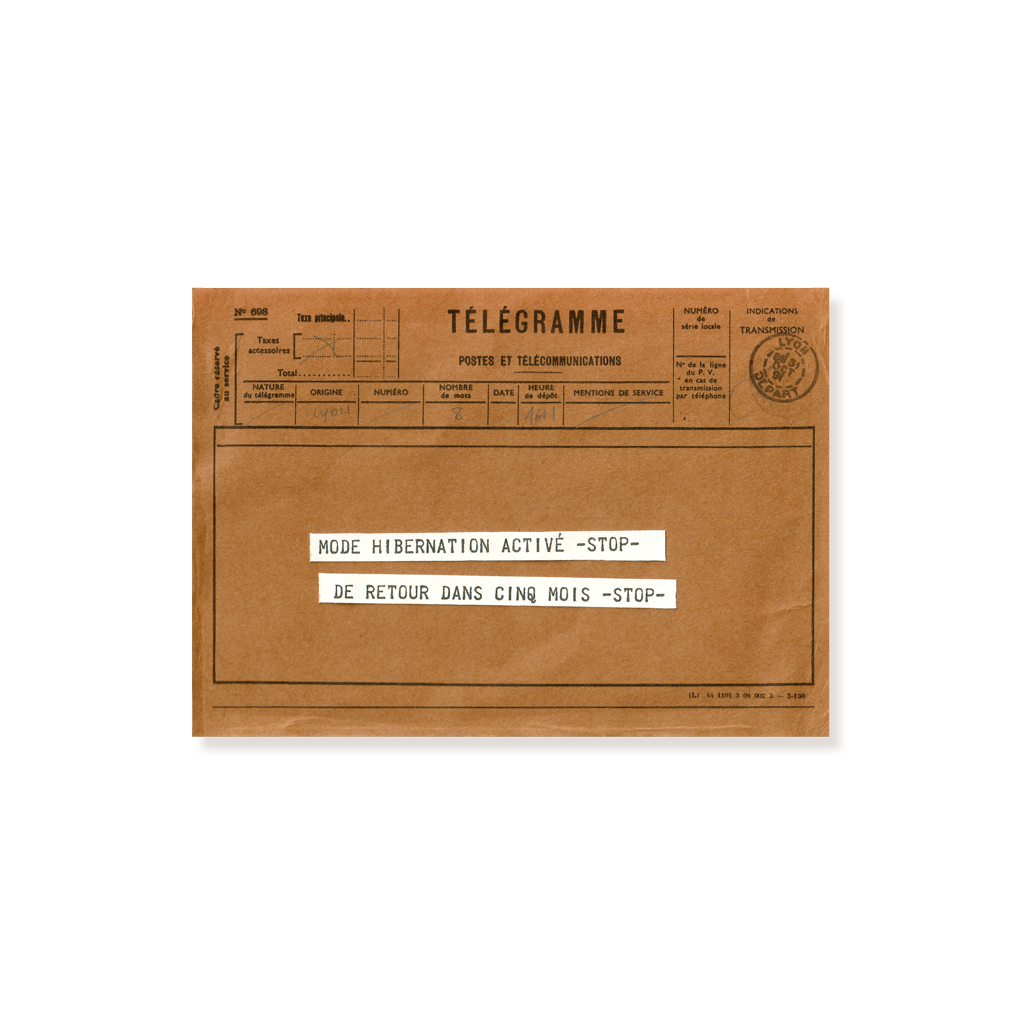 carte postale télégramme marron thématique hibernation cocooning