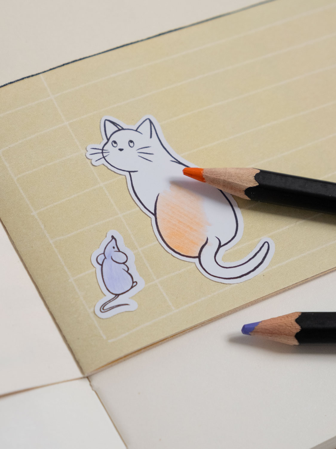 planche stickers illustration chat noir et blanc à colorier