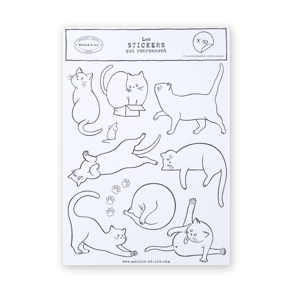 planche stickers illustration chat noir et blanc